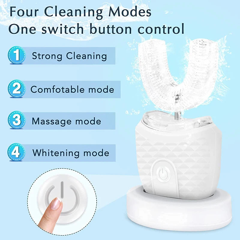 Wireless Charging Ultrasonic Toothbrush for Adults - U-Shaped Silicone Waterproof Sonic Vibration Technology