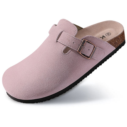 Comwarm Women's Suede Mules Slippers - Arch Support Clogs with Cork Insole for Beach, Outdoor, & Home Use
