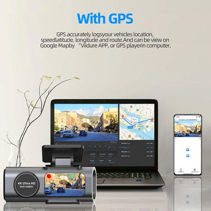 4K UHD Dash Cam with Night Vision & GPS - Car Camera for Safe Driving & 24/7 Parking Surveillance
