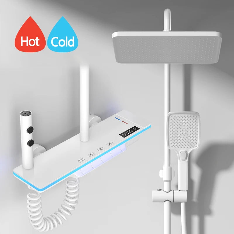 Luxury Digital Shower System with LED Lights & Tempered Glass - Smart Thermostat Mixer Faucet for Modern Bathrooms