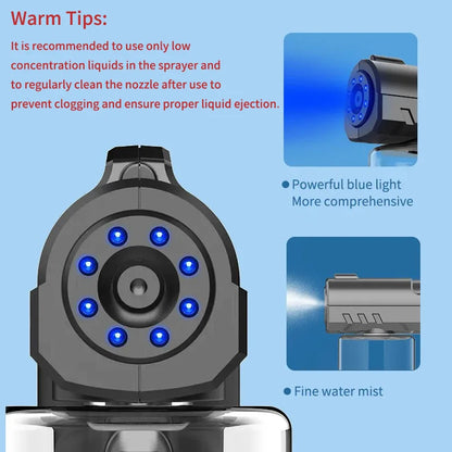 280Ml Electric Nano Spray Bottle for Barbers - USB Rechargeable Blue Light Steam Gun for Hair and Garden Use