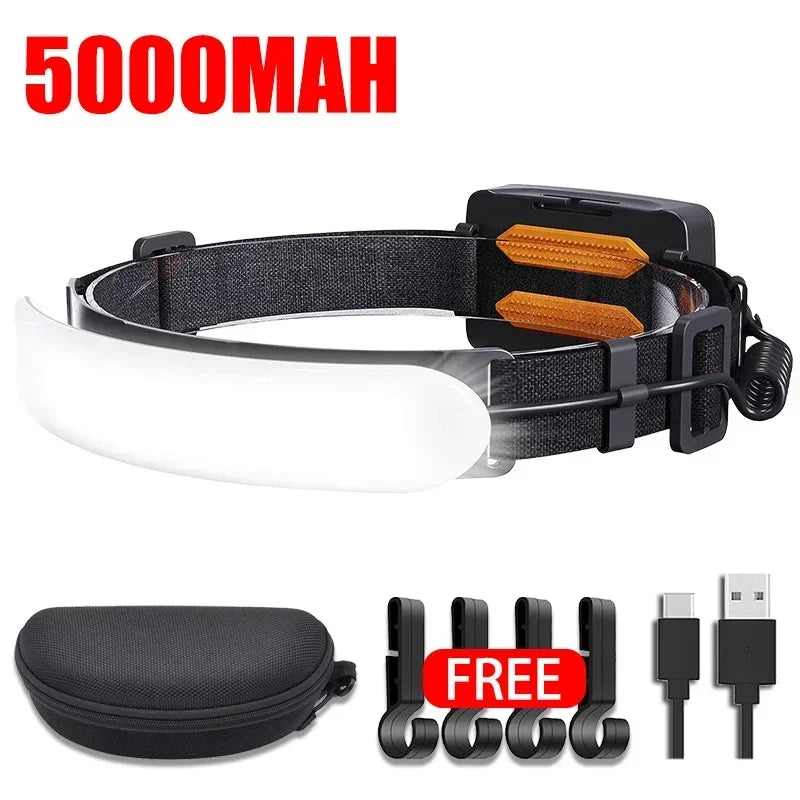 1500LM USB Rechargeable LED Headlamp for Fishing & Camping - 7500mAh Battery, Powerful COB Flashlight