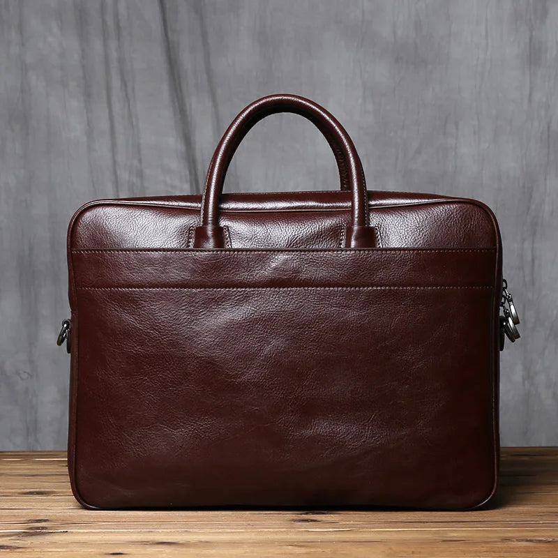 Vintage Genuine Leather Briefcase for Men - Large Capacity Cowhide Crossbody Computer Bag