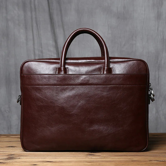 Vintage Genuine Leather Briefcase for Men - Large Capacity Cowhide Crossbody Computer Bag