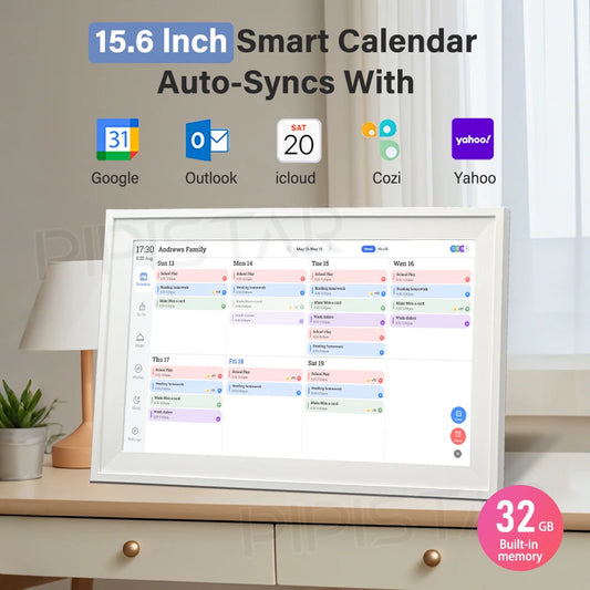 15.6" Smart Digital Calendar & Chore Chart for Families - Touchscreen Display & Digital Photo Frame