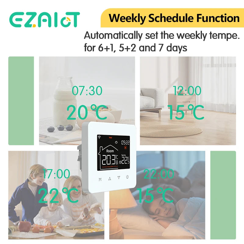 Tuya Smart Home WiFi Thermostat for Electric & Water Floor Heating Systems - Compatible with Google Home & Alexa