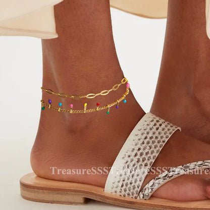 Gold Imitation Pearl Chain Anklet for Women - Summer Beach Leg Bracelet Accessory