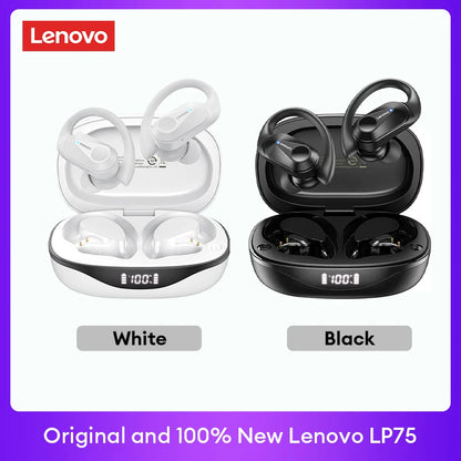 Lenovo LP75 TWS Bluetooth Headphones for Active Lifestyle - Wireless, Noise-Canceling, Waterproof with LED Display