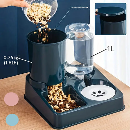 Automatic Cat Feeder & Water Dispenser Set - 2-in-1 Tilted Gravity Feeder for Cats & Dogs