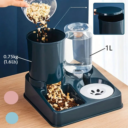 Automatic Cat Feeder & Water Dispenser Set - 2-in-1 Tilted Gravity Feeder for Cats & Dogs