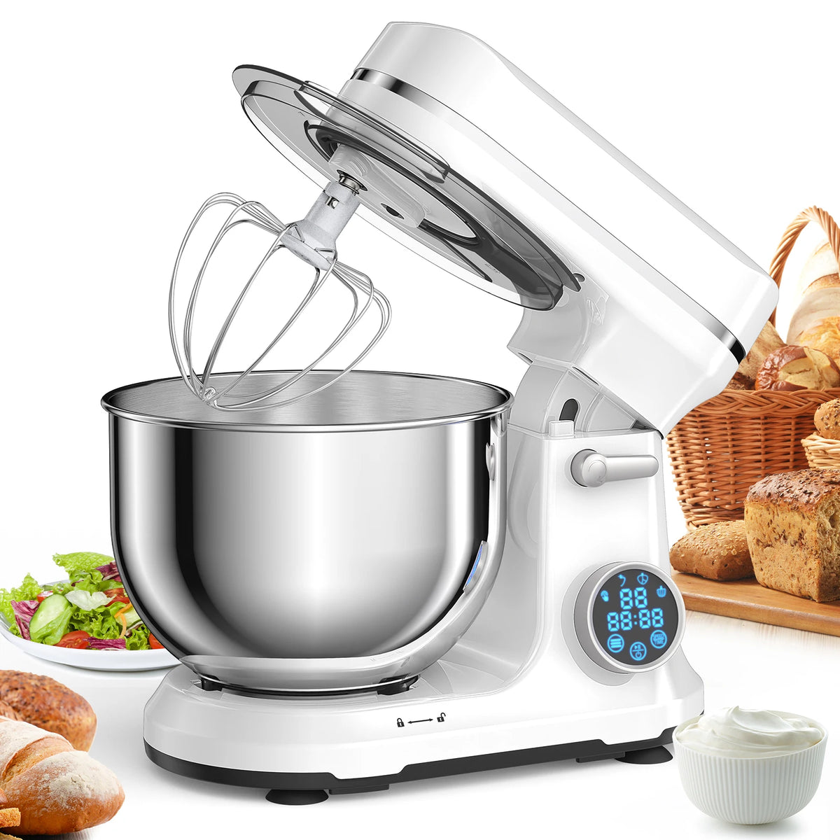 BioloMix 1200W Food Mixer with 11 Speeds, Digital OLED Screen, Dough Hook & Whisk for Baking Enthusiasts