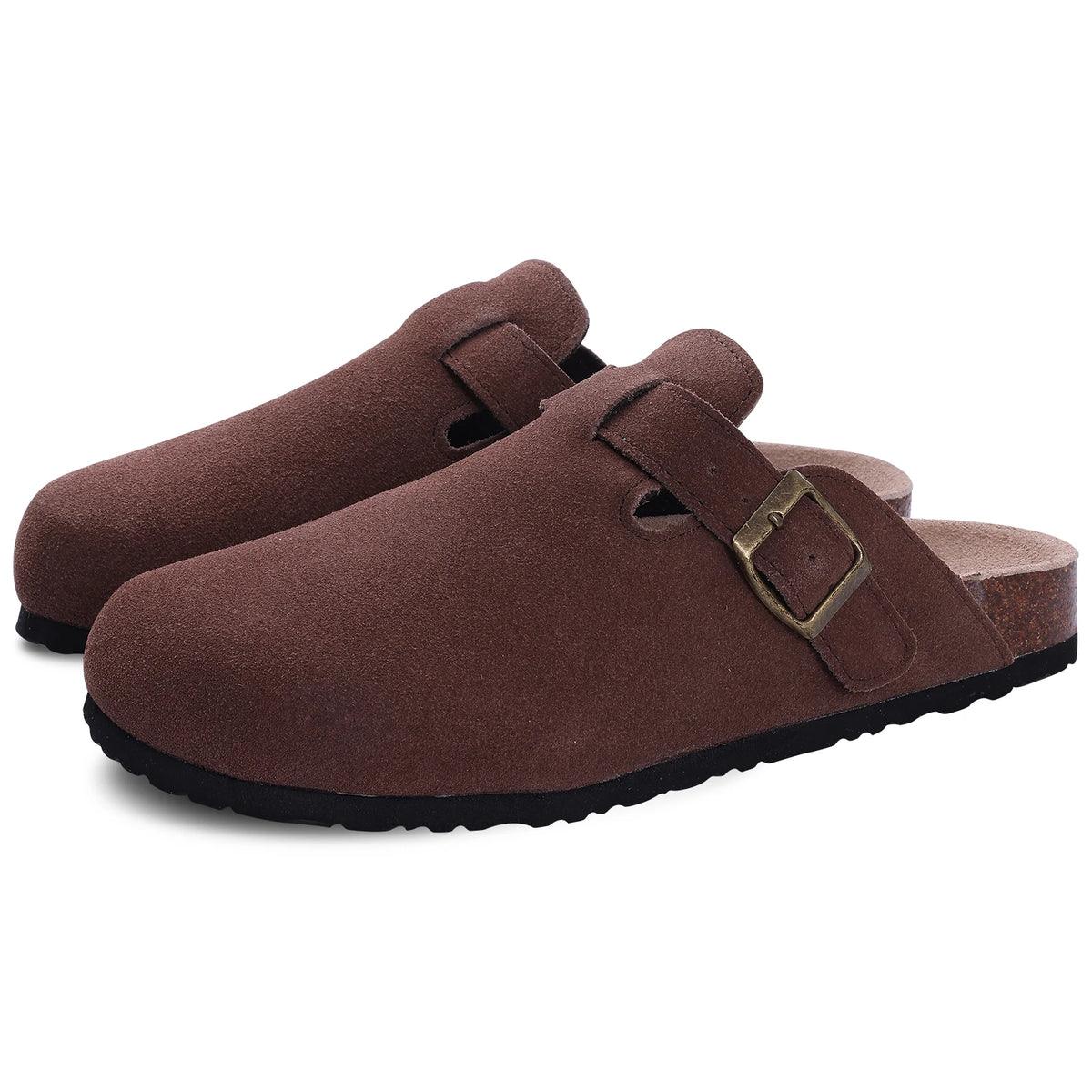Comwarm Women's Suede Mules Slippers - Arch Support Clogs with Cork Insole for Beach, Outdoor, & Home Use