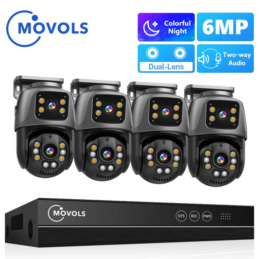 Movols 6MP POE Dual Lens PTZ Surveillance System with Two-Way Audio - 16CH NVR Security Camera Kit for Home & Business