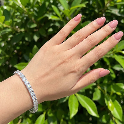 KNOBSPIN Princess Cut Moissanite Bracelet - 18k White Gold Plated, GRA Certified, S925 Sterling Silver Wedding Jewelry for Women