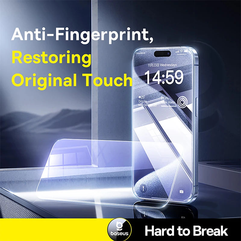 Baseus Tempered Glass Screen Protector for iPhone 17, 16 Pro Max, 15, 14, 13, 12, 11 - Clear Anti-Peeping Edge Film