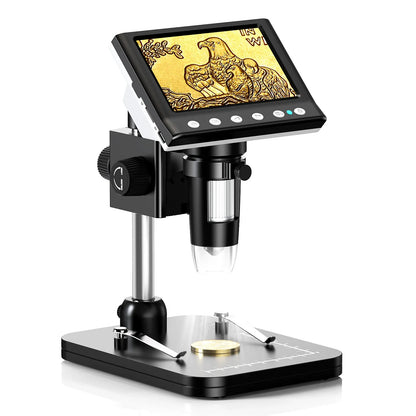 RIEVBCAU 4.3" Digital Microscope for Adults - 1000X Magnification, 1080P Video, 8 LEDs, Ideal for Soldering & Coin Inspection