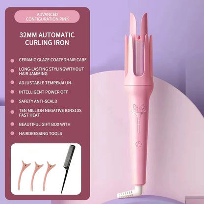 Automatic Curling Iron for Effortless Waves - 32mm Ceramic Hair Curler with 4-Speed Control & Fast Heating