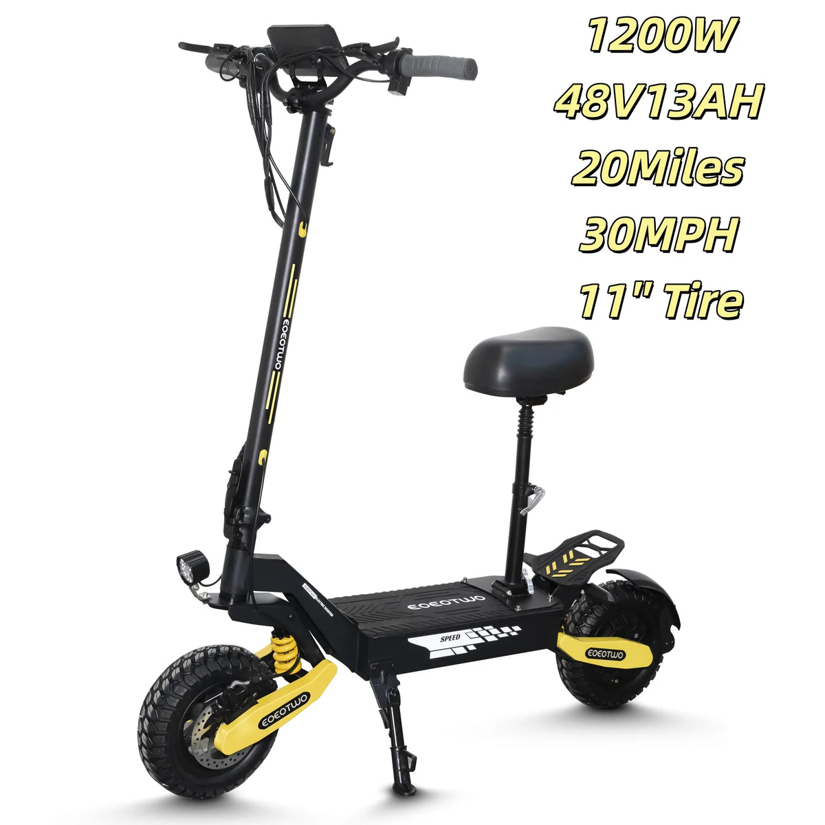 EOEOTWO 1200W Off-Road Electric Scooter for Adults - 30MPH, 48V, 11" Tubeless Tires, Foldable & Long Range