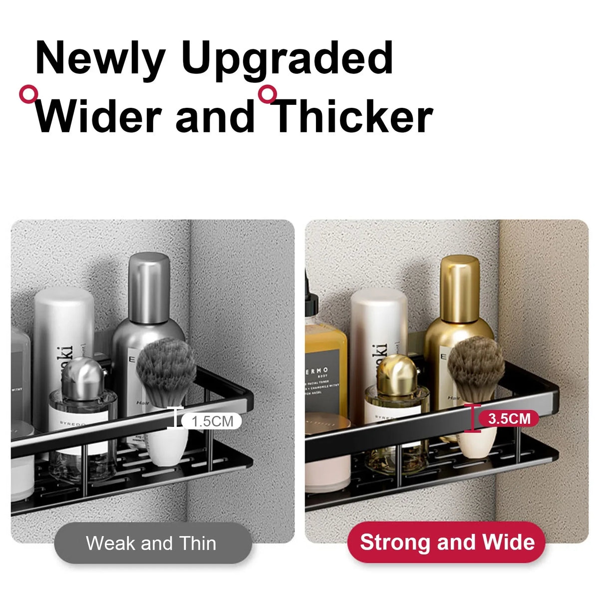 Wall-Mounted Aluminum Bathroom Shelf for Shampoo & Toiletries – No Drill Corner Rack for Showers & Kitchens