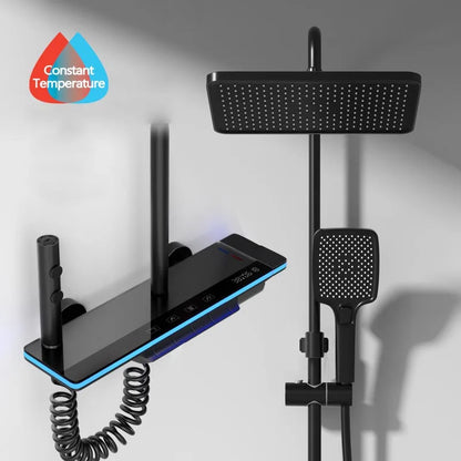 Luxury Digital Shower System with LED Lights & Tempered Glass - Smart Thermostat Mixer Faucet for Modern Bathrooms