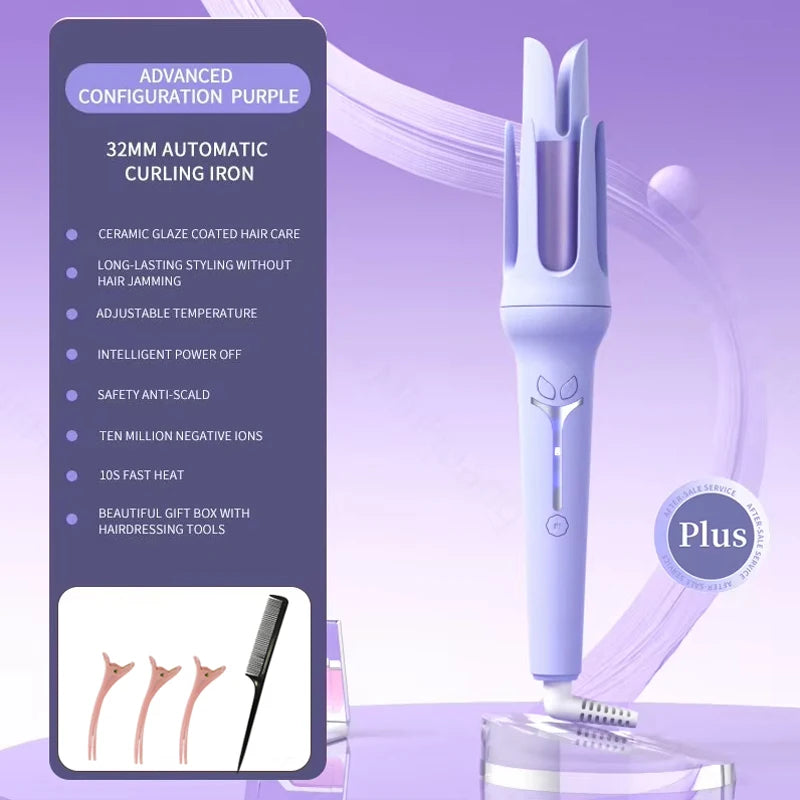 Automatic Curling Iron for Effortless Waves - 32mm Ceramic Hair Curler with 4-Speed Control & Fast Heating