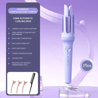 Automatic Curling Iron for Effortless Waves - 32mm Ceramic Hair Curler with 4-Speed Control & Fast Heating