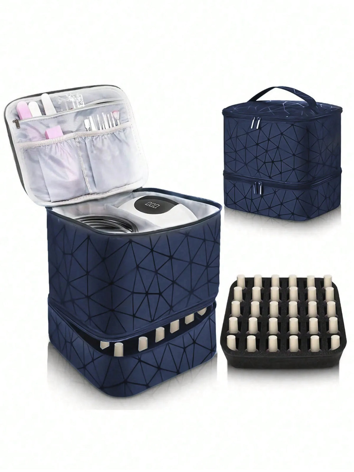 Women's Double-Layer Nail Polish Organizer Bag - Portable Travel Essential for Makeup & Essential Oils