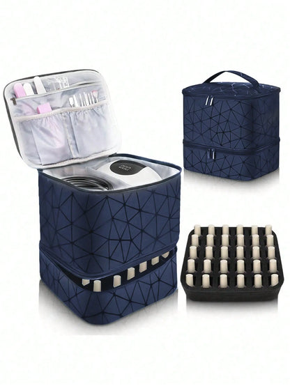 Women's Double-Layer Nail Polish Organizer Bag - Portable Travel Essential for Makeup & Essential Oils