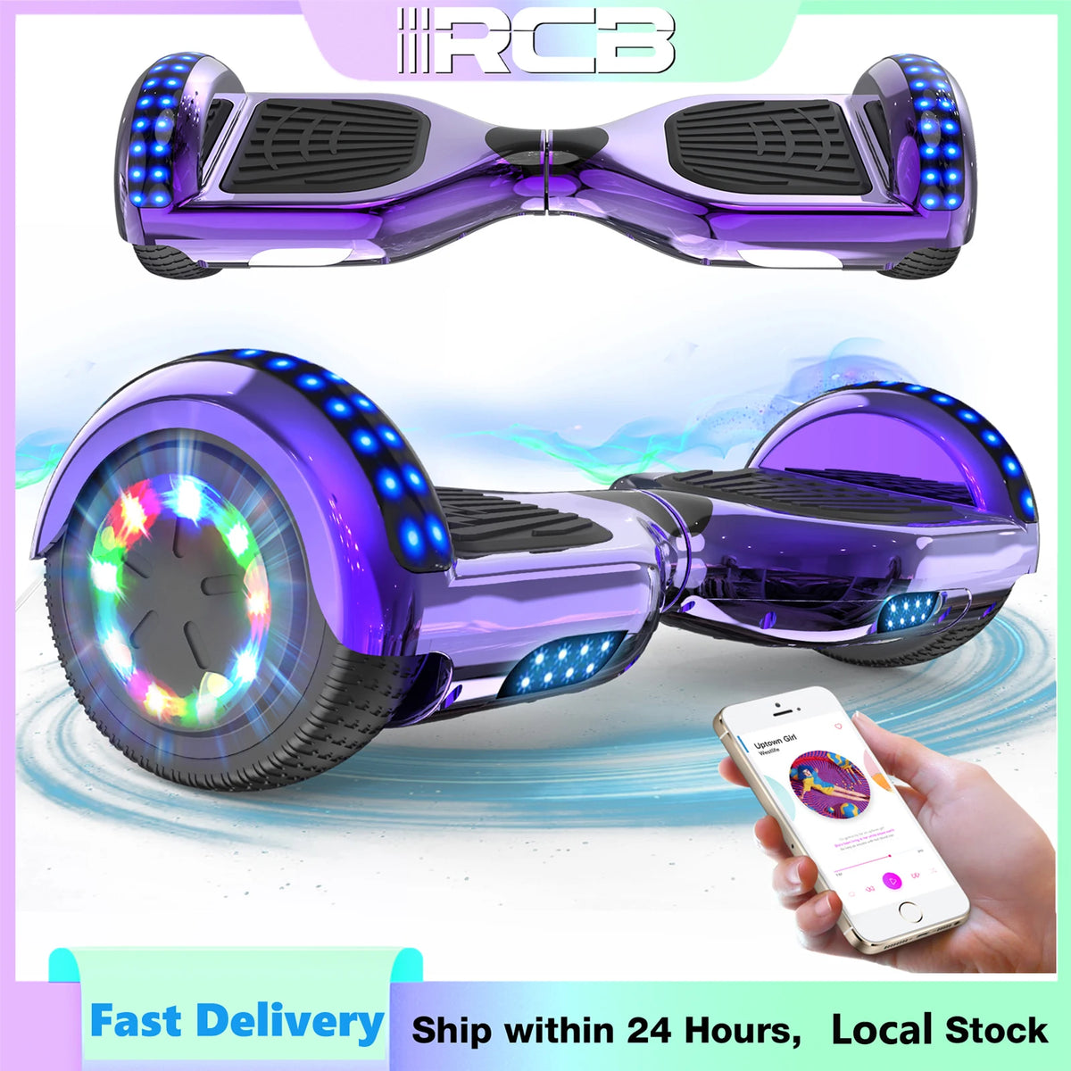 RCB 6.5 Inch Bluetooth Hoverboard with LED Lights - Fun Ride for Kids and Adults