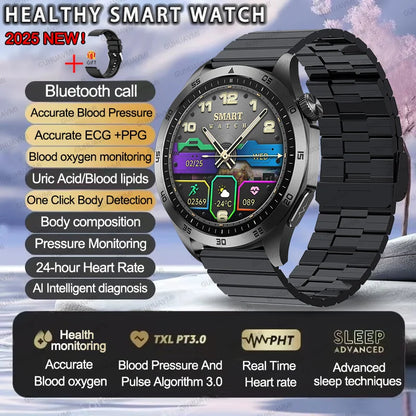 2025 Smartwatch for Men - ECG, PPG, Blood Pressure, Uric Acid & Lipid Monitoring with Bluetooth Call Function
