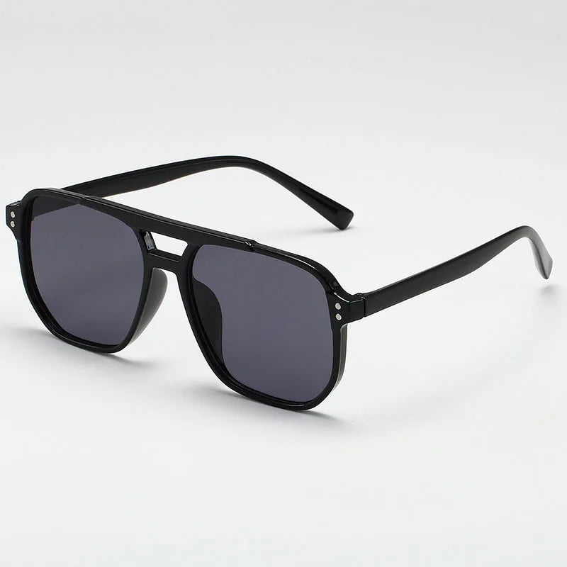 Men's Vintage Square Sunglasses - Unisex UV400 Black Lens Shades for Stylish Sun Protection