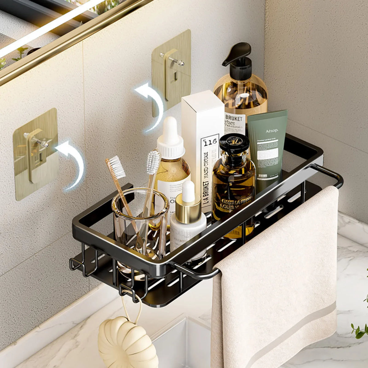Wall-Mounted Aluminum Bathroom Shelf for Shampoo & Toiletries – No Drill Corner Rack for Showers & Kitchens