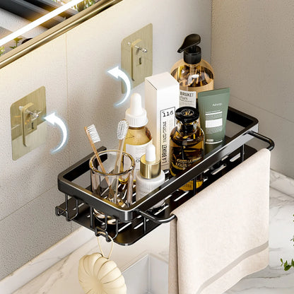 Wall-Mounted Aluminum Bathroom Shelf for Shampoo & Toiletries – No Drill Corner Rack for Showers & Kitchens