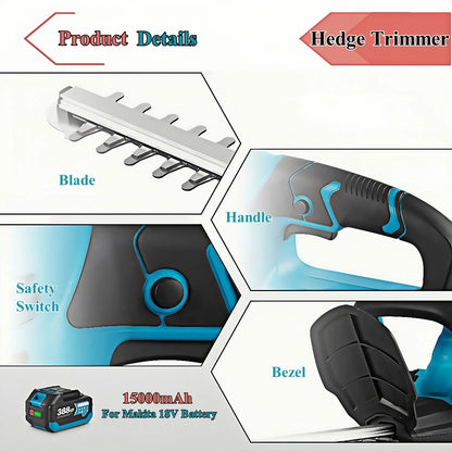 2000W Electric Hedge Trimmer for Makita 18V Battery - 15000 RPM Lawn & Garden Pruning Tool