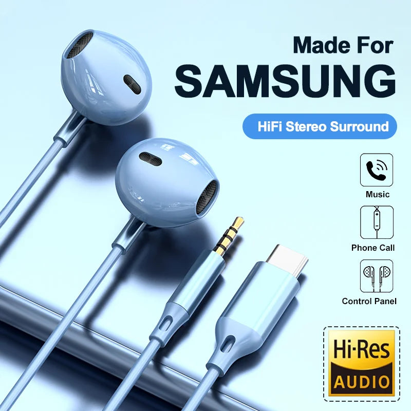 Samsung HiFi Surround Sound Wired Earbuds for Galaxy S24 S23 S22 Ultra - USB-C & 3.5mm with In-line Control