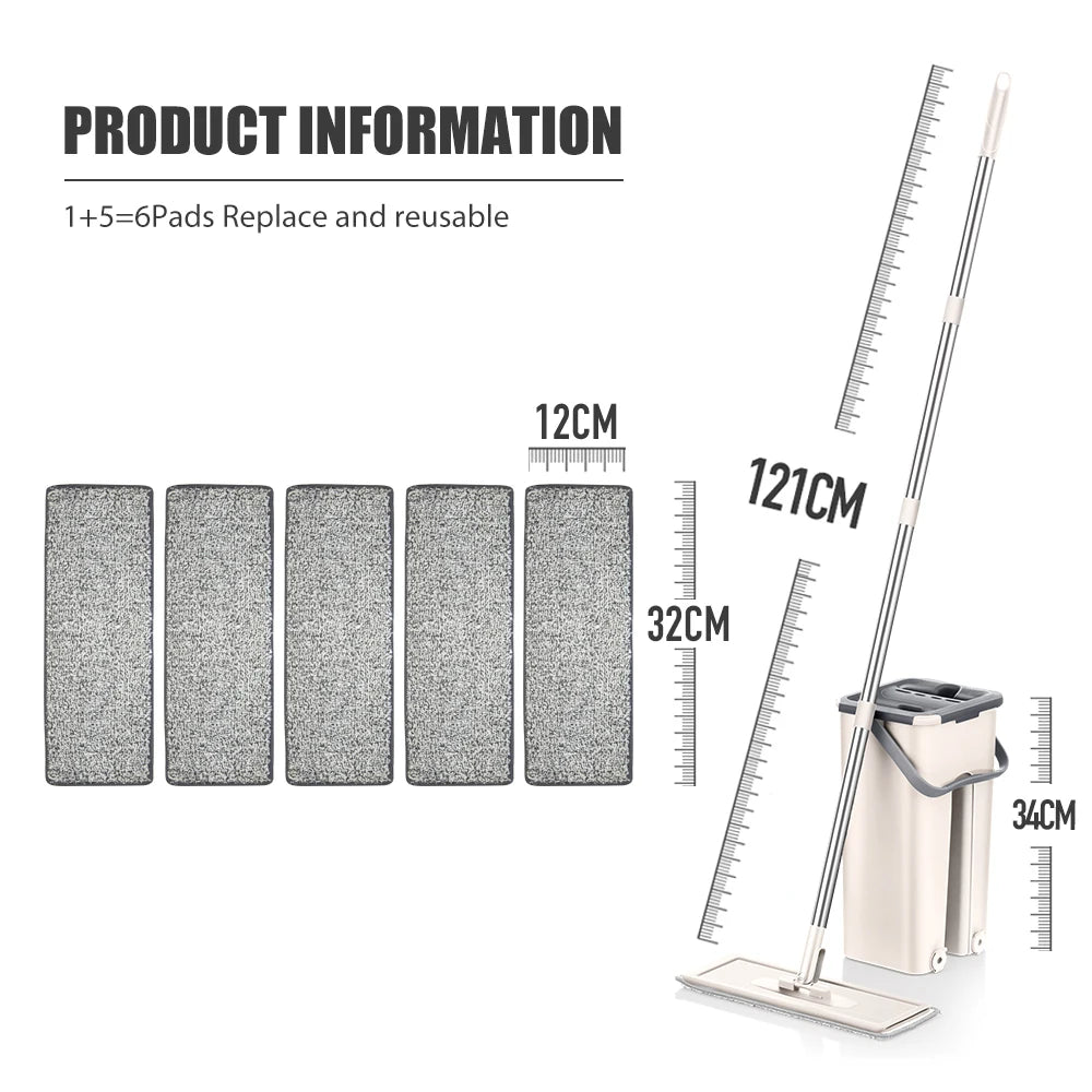 Hands-Free Microfiber Flat Floor Mop and Bucket Set for Efficient Hardwood Cleaning at Home