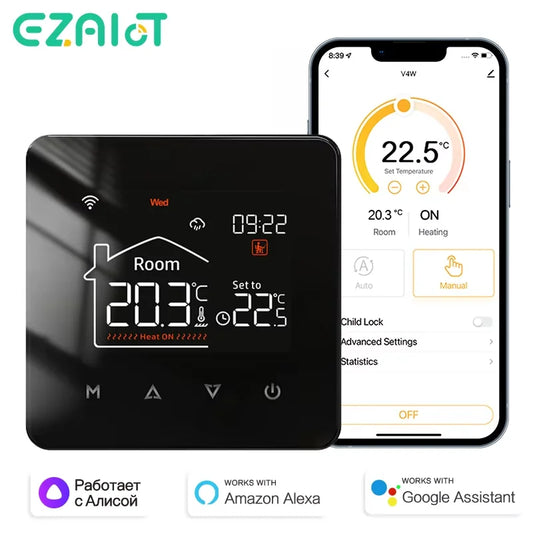 Tuya Smart Home WiFi Thermostat for Electric & Water Floor Heating Systems - Compatible with Google Home & Alexa