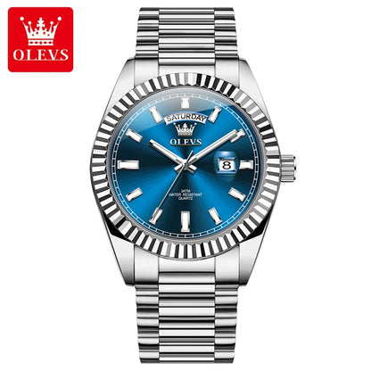 OLEVS Men's Waterproof Rose Gold Stainless Steel Watch with Day-Date Quartz Movement