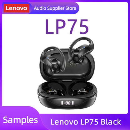 Lenovo LP75 TWS Bluetooth 5.3 Headphones - Waterproof Noise-Cancelling Earbuds with LED Display for Music Lovers