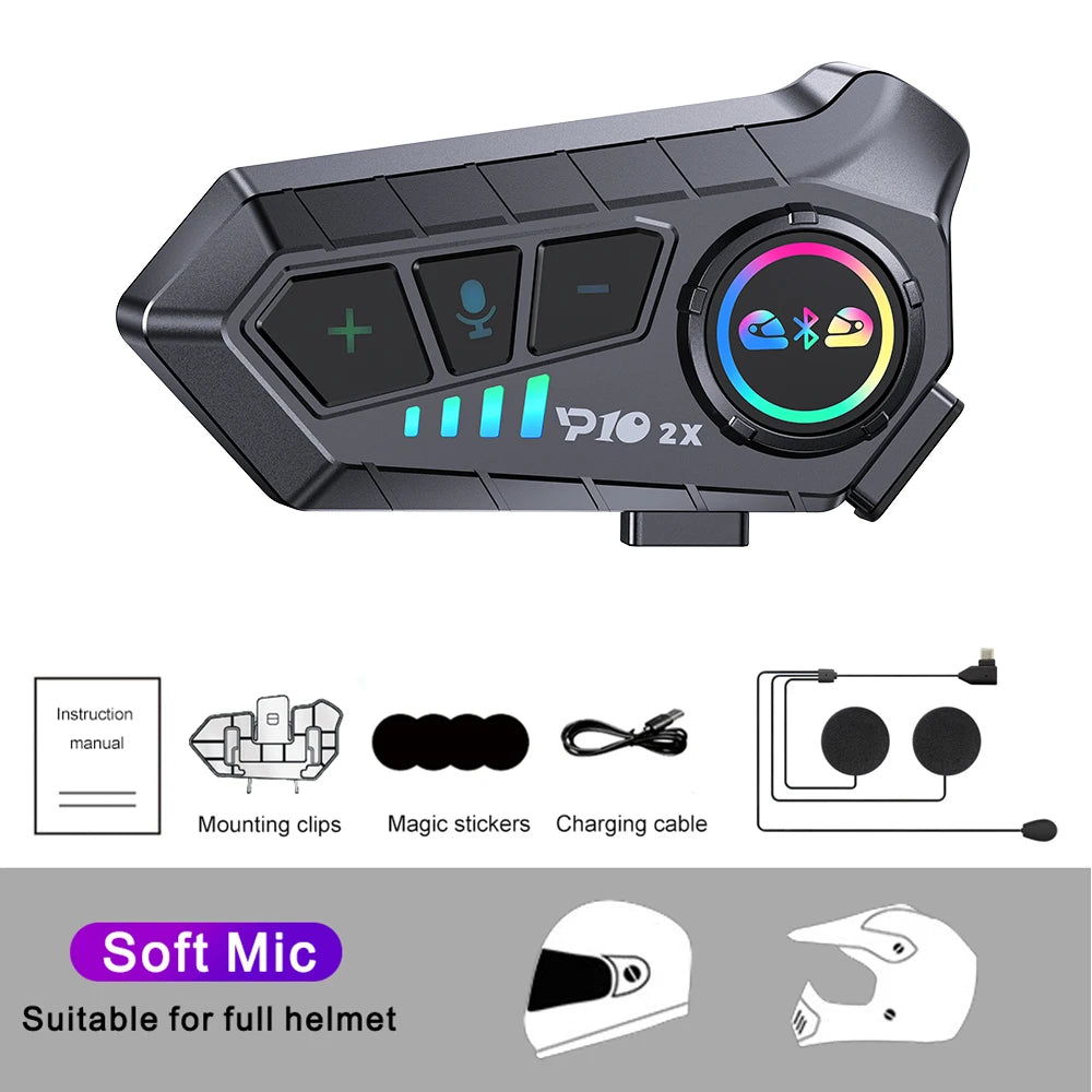 KEBIDUMEI 1/2x Motorcycle Intercom Headset for 2 Riders - BT 5.3, 300M Waterproof, Music Sharing, Helmet Communication
