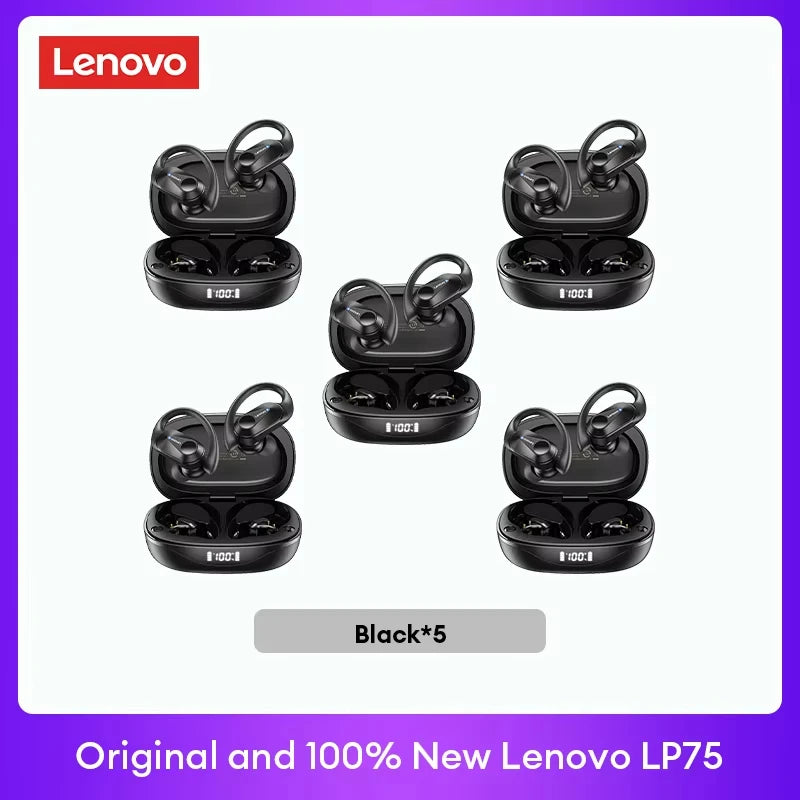 Lenovo LP75 TWS Bluetooth 5.3 Headphones - Waterproof Noise-Cancelling Earbuds with LED Display for Music Lovers