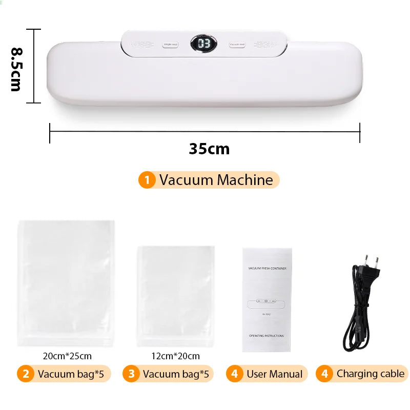 saengQ Vacuum Sealer for Food Storage - Includes 10 Vacuum Bags for Home Use, Ideal for Meal Prep and Freshness