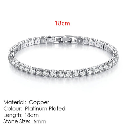Silver Zircon Tennis Bracelet for Women & Men - Dazzling 2.5/3/4/5mm Crystal Hand Chain for Weddings & Punk Fashion Jewelry