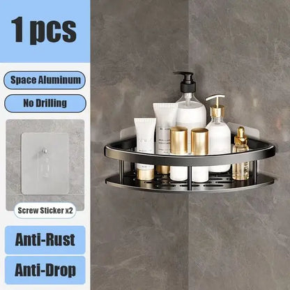 Wall-Mounted Aluminum Bathroom Shelf for Shampoo & Toiletries – No Drill Corner Rack for Showers & Kitchens