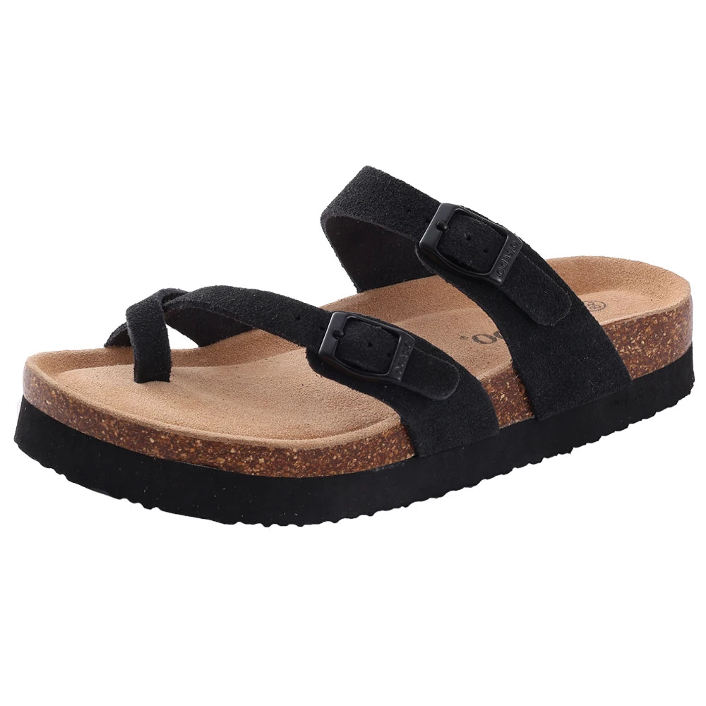 Comwarm Women's Suede Mules Slippers - Arch Support Clogs with Cork Insole for Beach, Outdoor, & Home Use