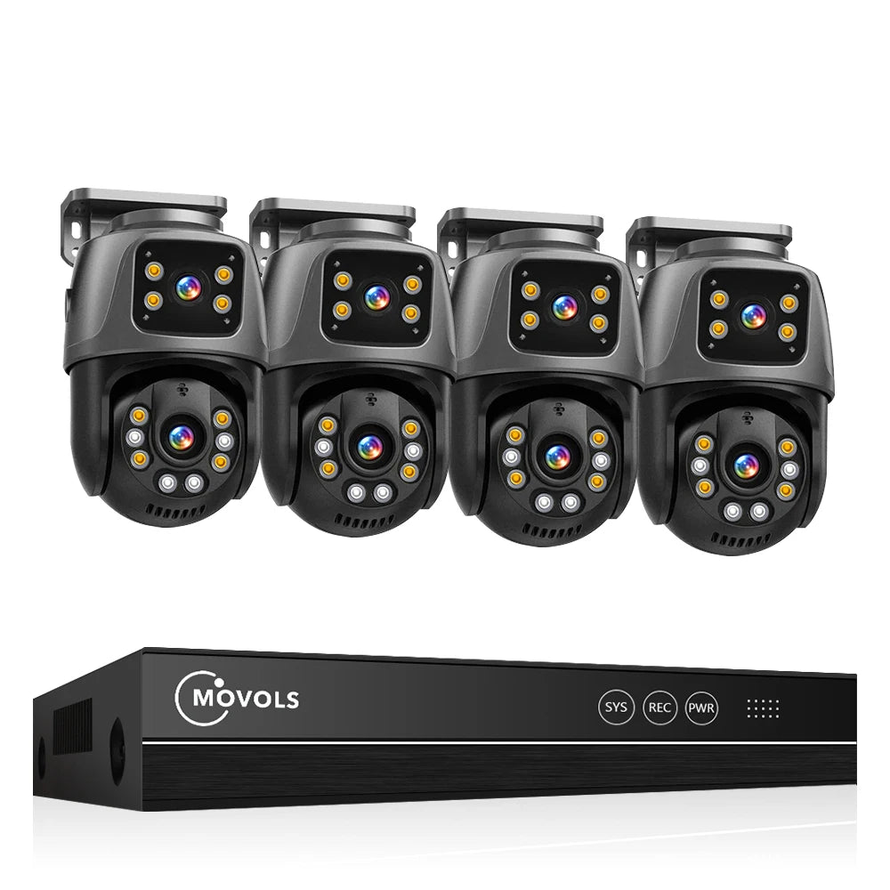 Movols 6MP POE Dual Lens PTZ Surveillance System with Two-Way Audio - 16CH NVR Security Camera Kit for Home & Business