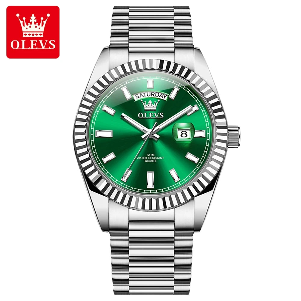 OLEVS Men's Waterproof Rose Gold Stainless Steel Watch with Day-Date Quartz Movement