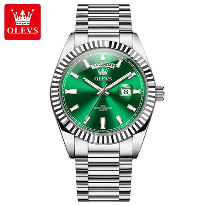 OLEVS Men's Waterproof Rose Gold Stainless Steel Watch with Day-Date Quartz Movement