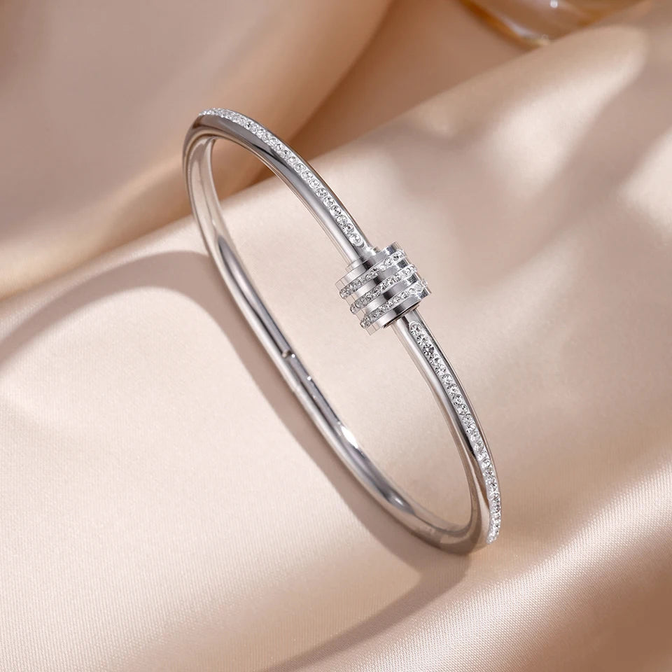 ZAKOL Sparkling Zirconia Stainless Steel Bracelet Set for Women - Stackable Bangles Fashion Jewelry Gift