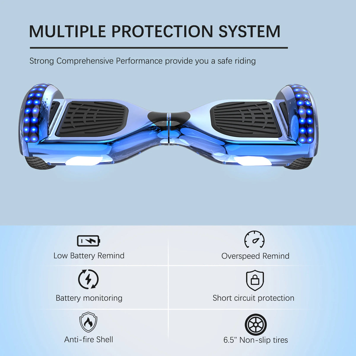 RCB 6.5 Inch Bluetooth Hoverboard with LED Lights - Fun Ride for Kids and Adults